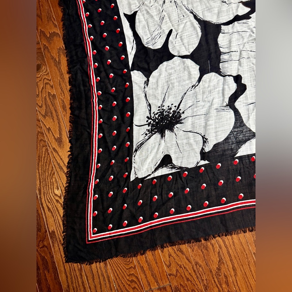 Floral Black White Scarf Wrap Collection Xiix Dot Accent Floral Square - Picture 4 of 6